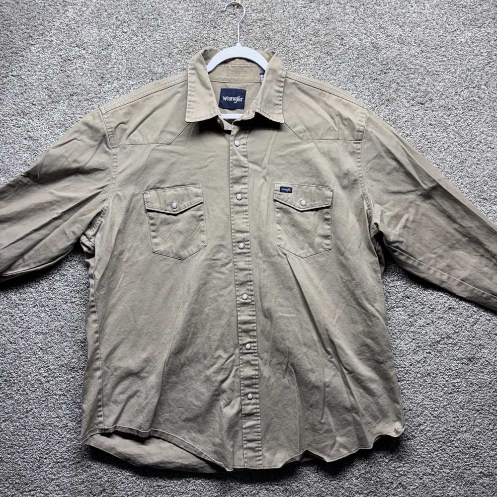 Vintage Wrangler Shirt Men Cotton Western Pearl Snap Tan Brown Size 2XLT Tall